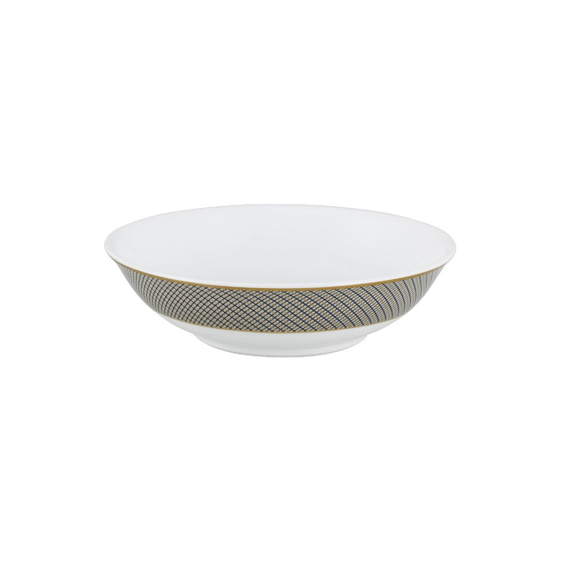 Chinese bone cup in Limoges porcelain with black and gold Bauhaus-inspired geometric design from the Oskar collection by Raynaud.