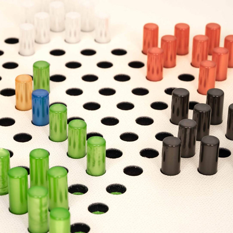 pawns close-up Chinese Checkers Game Set on grained leather board by Pinetti