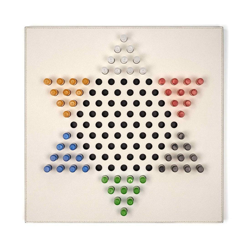 top view Chinese Checkers Game Set on grained leather board by Pinetti