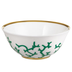 Raynaud Cristobal Emerald Chinese Rice Bowl in Limoges porcelain with emerald coral motifs and gold detailing.