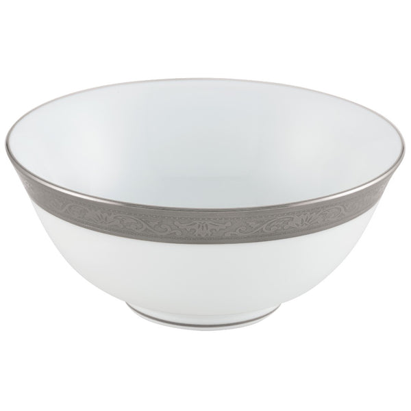Raynaud Ambassador Platine porcelain Chinese soup bowl with platinum inlay rim and Renaissance-inspired border

