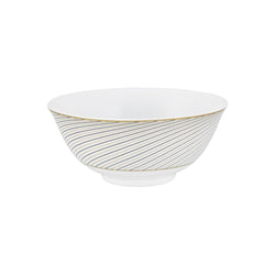 Chinese soup bowl in Limoges porcelain with black and gold Bauhaus-inspired geometric design from the Oskar collection by Raynaud.