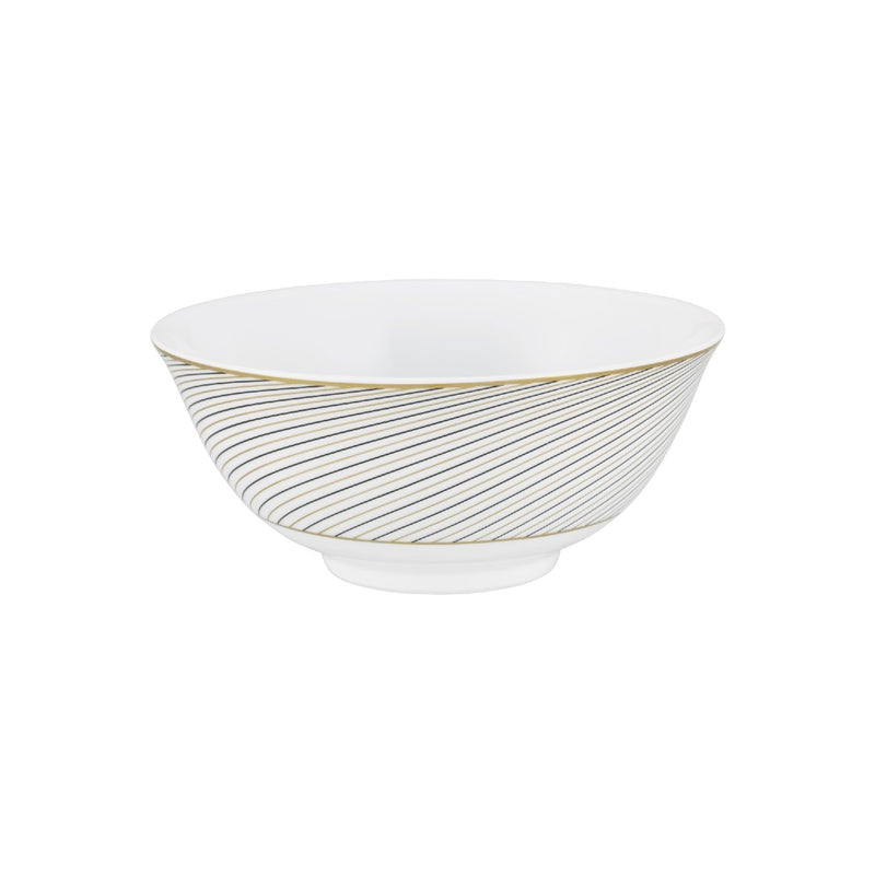 Chinese soup bowl in Limoges porcelain with black and gold Bauhaus-inspired geometric design from the Oskar collection by Raynaud.