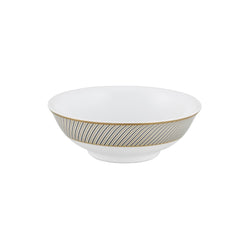 Chinese soy cup in Limoges porcelain with black and gold Bauhaus-inspired geometric design from the Oskar collection by Raynaud.