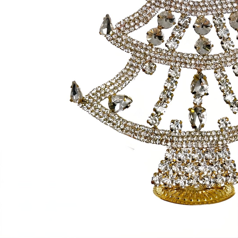Close-up Elegant jewel Christmas tree in silver and gold by Shishi, handcrafted with sparkling crystals, ideal as a luxurious festive decoration or Christmas centrepiece.