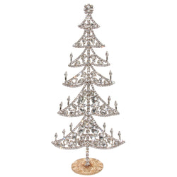 Silver jewelled Christmas tree with candle accents, 32cm tall, perfect for luxury festive decor.