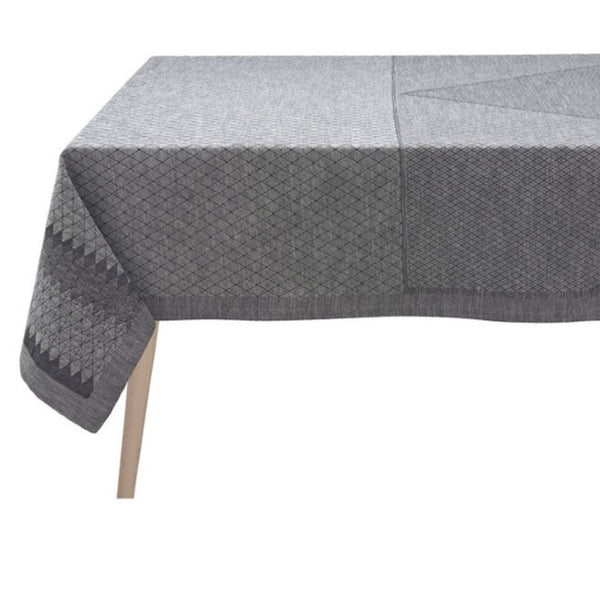 Gray geometric patterned tablecloth on a white background