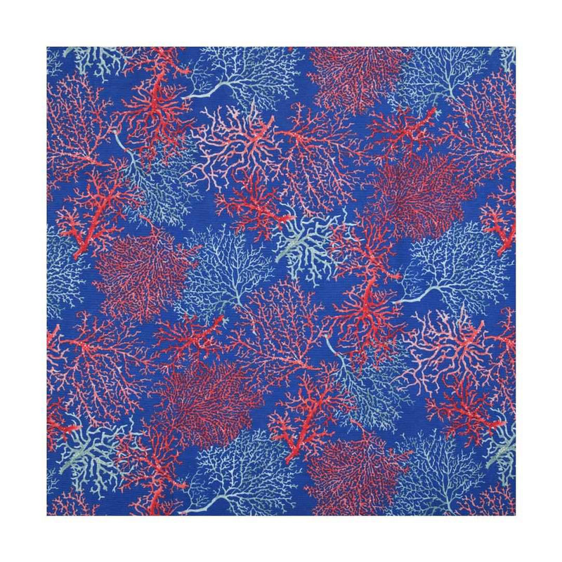 Pattern of red, blue, and white coral on a blue background