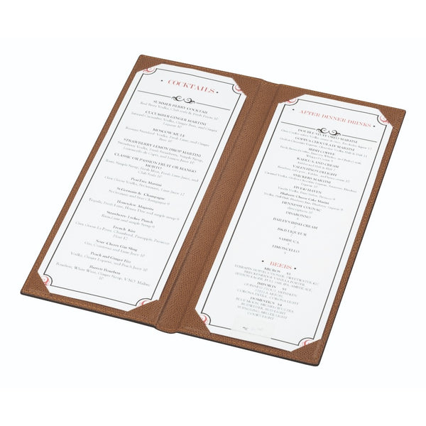 Cocktail menu holder in calfskin Golf leather with soft padded cover by Giobagnara opened.