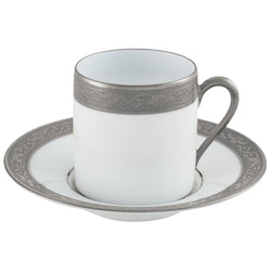 Raynaud Ambassador Platine porcelain coffee cup and saucer with platinum inlay rim