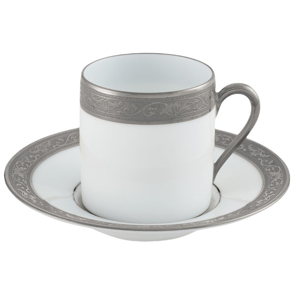 Raynaud Ambassador Platine porcelain coffee cup and saucer with platinum inlay rim