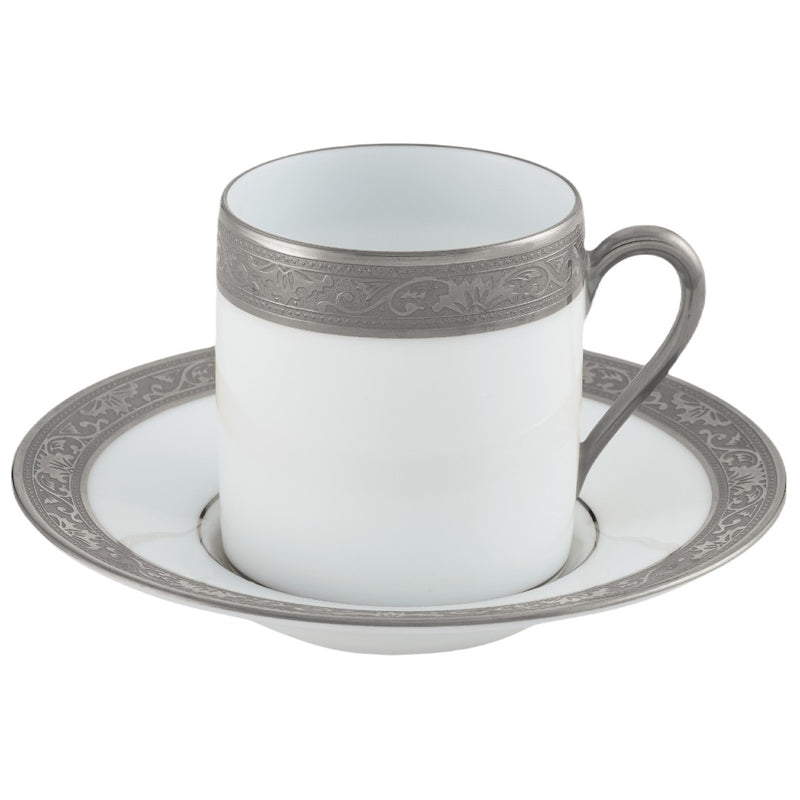 Raynaud Ambassador Platine porcelain coffee cup and saucer with platinum inlay rim