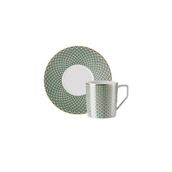 Francis Carreau Green porcelain coffee cup with saucer featuring green and gold check design by Rosenthal