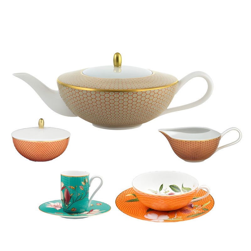 Raynaud porcelain coffee and tea set of 15 mixing Trésor and Trésor Fleuri