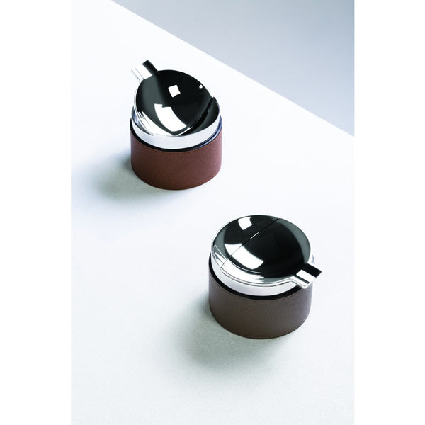 Two brown and silver colorado windproof leather ashtray by giobagnara luxury smoking accessory