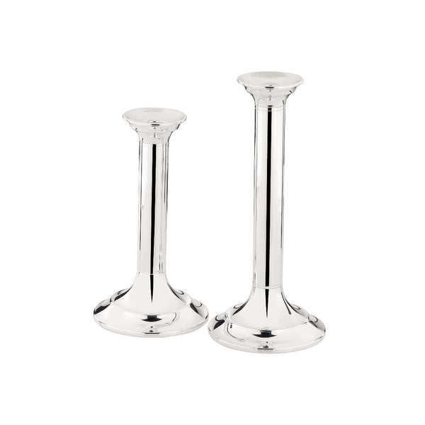 Column-style silver-plated candlestick by Greggio with fluted classical design