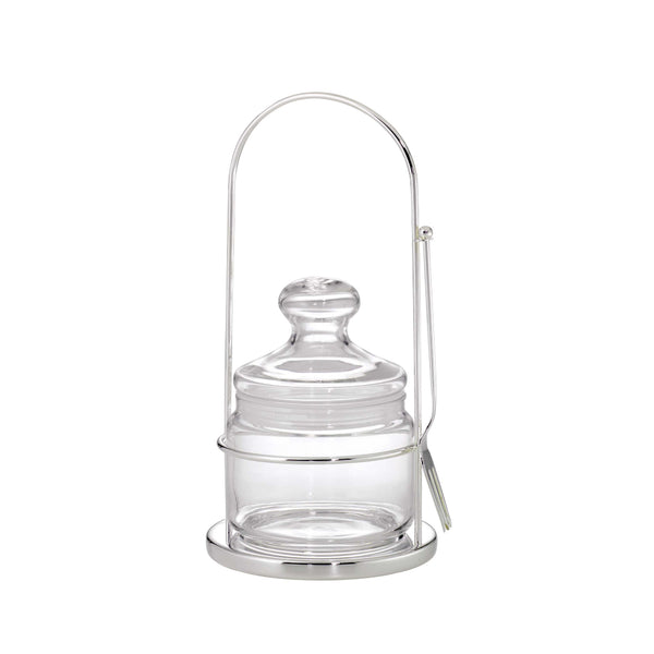 Silver-plated condiment pot with crystal bowl and handle from the Marchesi collection by Greggio.