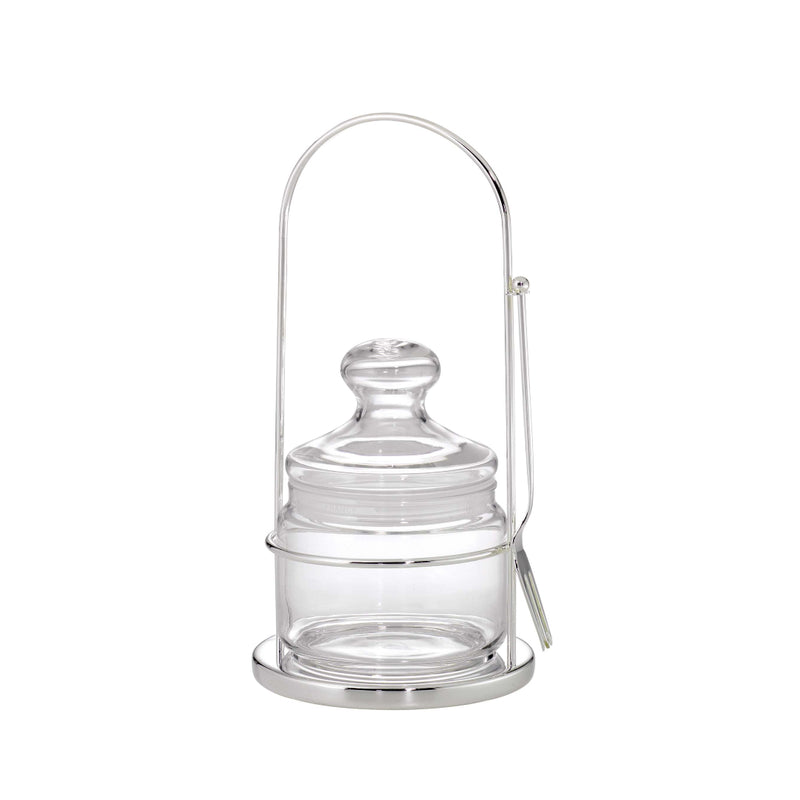 Silver-plated condiment pot with crystal bowl and handle from the Marchesi collection by Greggio.