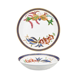 Imari deep plate bowl with colorful design on a white background
