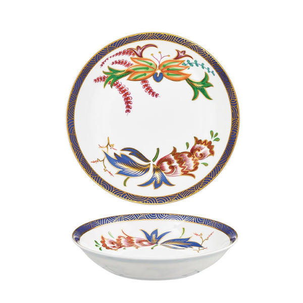Imari deep plate bowl with colorful design on a white background