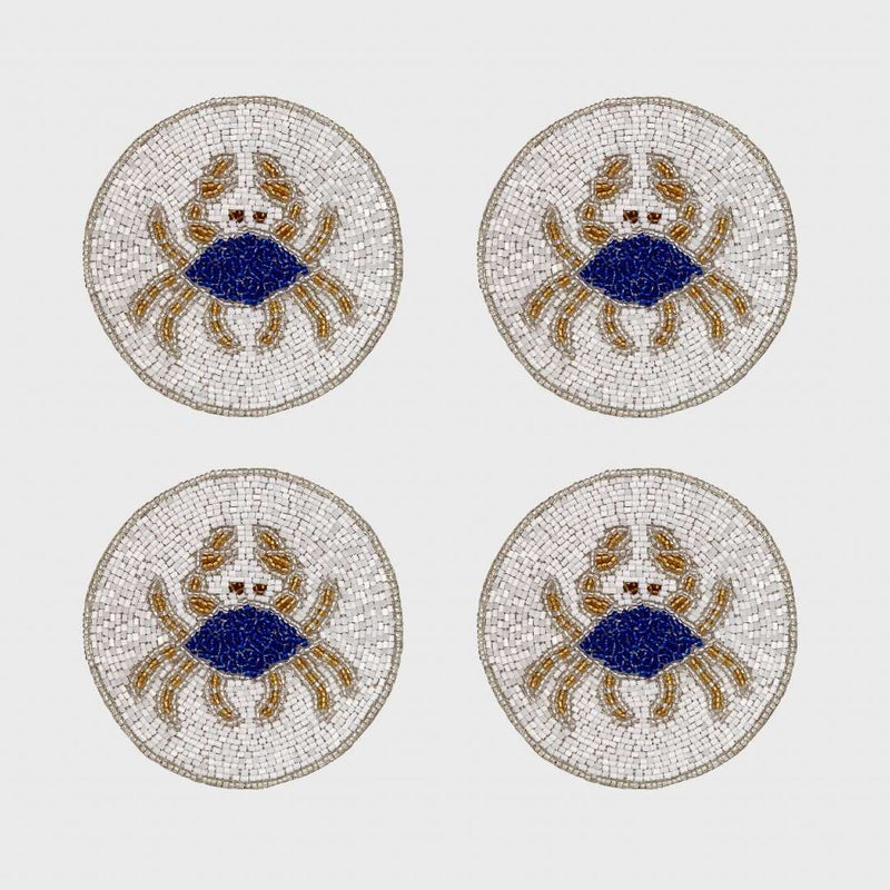 Crab beaded drink coaster set of 4 by Joanna Buchanan, on a white background
