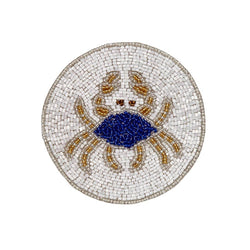 beaded coaster artwork of a crab on a white background