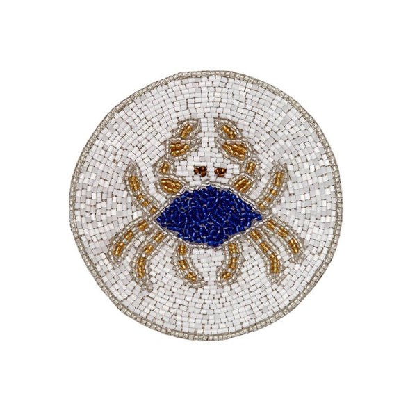 beaded coaster artwork of a crab on a white background