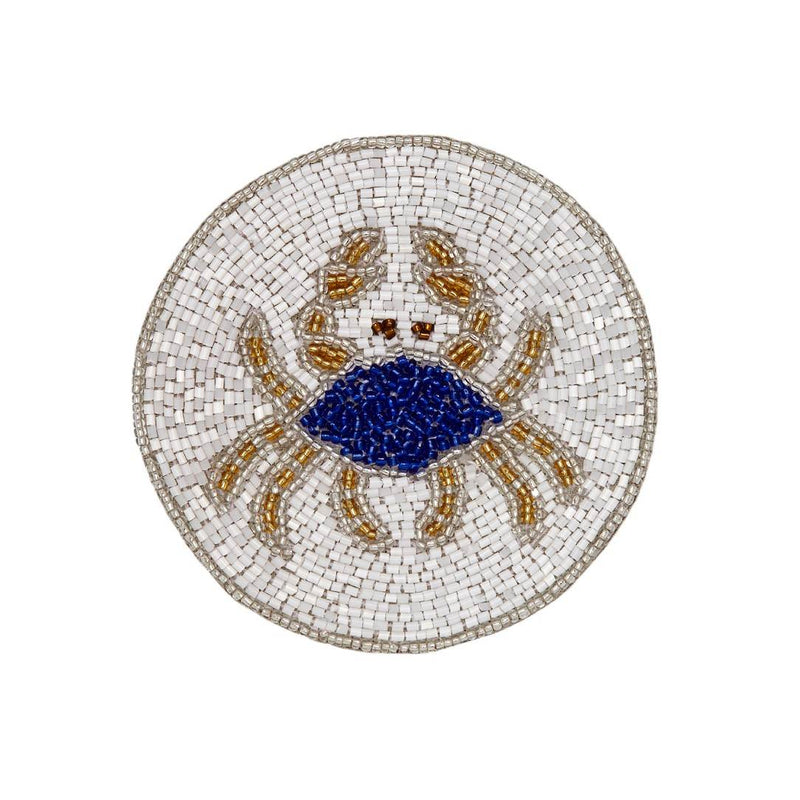 beaded coaster artwork of a crab on a white background