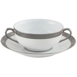 Raynaud Ambassador Platine cream soup cup 32cl in Limoges porcelain with platinum inlay rim, saucer and lid sold separately