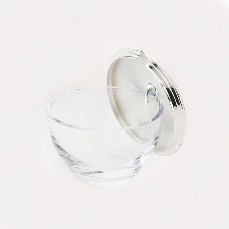 Opened crystal honey jar with silver-plated bee lid by Sonja Quandt