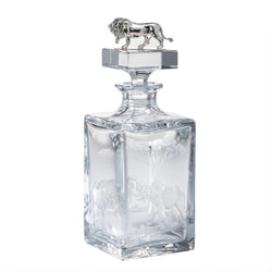 Crystal Whiskey Carafe with Sterling Silver Lion Stopper – Big Five Engravings by Sonja Quandt