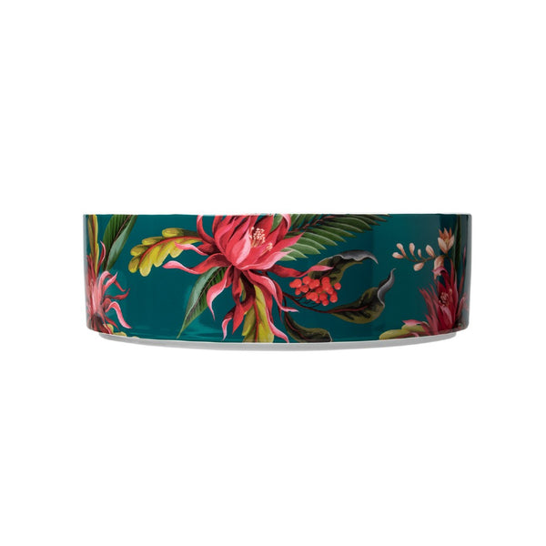 Paraiso extra large cylindrical porcelain bowl with tropical motifs in vibrant colors by Sieger by Fürstenberg