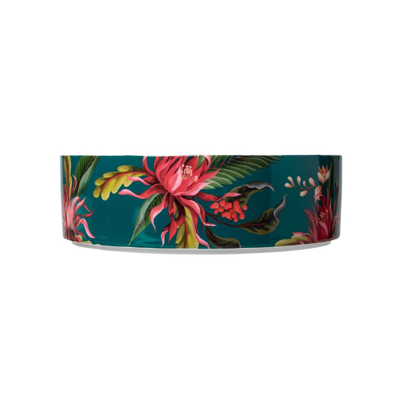 Paraiso extra large cylindrical porcelain bowl with tropical motifs in vibrant colors by Sieger by Fürstenberg