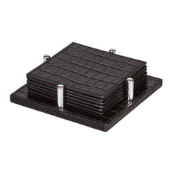 David square leather coaster holder with 6 Tao square coasters crocodile print by Giobagnara