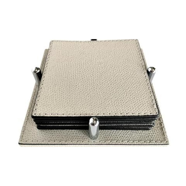 David square leather coaster holder with 6 Tao square coasters by Giobagnara, golf leather