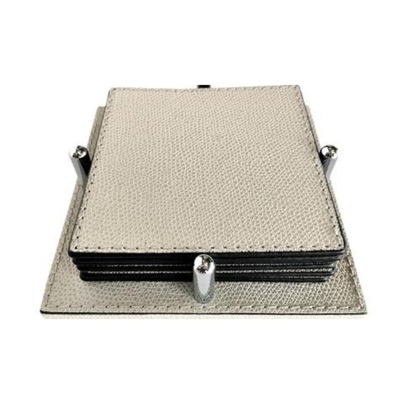 David square leather coaster holder with 6 Tao square coasters by Giobagnara, golf leather