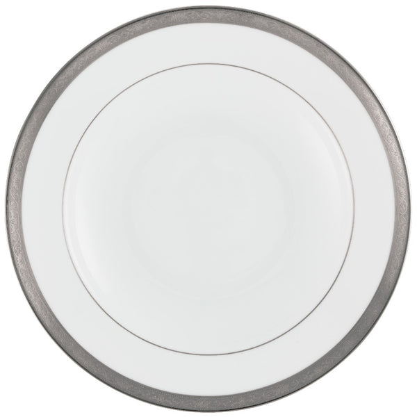 A white porcelain plate with a platinum border and fine gold inlay.