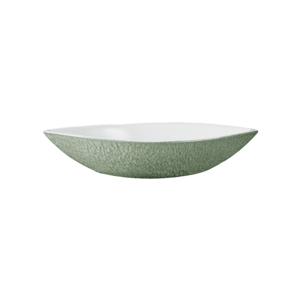 Raynaud Minéral Irisé Céladon almond-shaped porcelain deep dish 13cm with sculptural texture and celadon glaze

