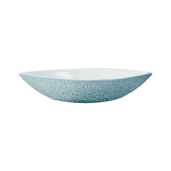 A white and blue porcelain bowl with a mineral iridescent pattern designed by Thierry Cheyrou for Raynaud.