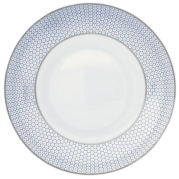 Raynaud Trésor Bleu Limoges porcelain deep plate 22cm with cobalt blue and platinum honeycomb border