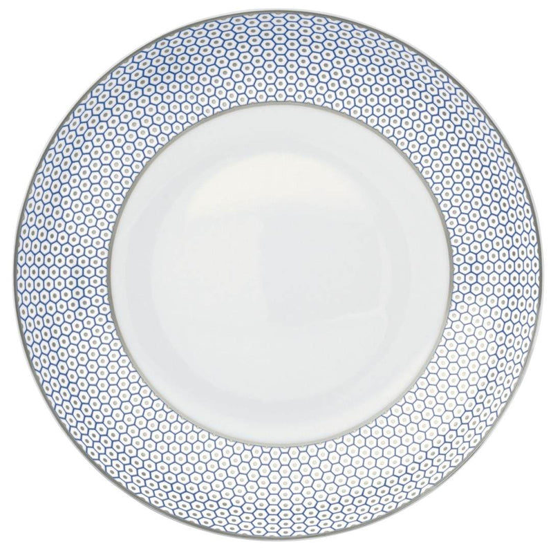 Raynaud Trésor Bleu Limoges porcelain deep plate 22cm with cobalt blue and platinum honeycomb border