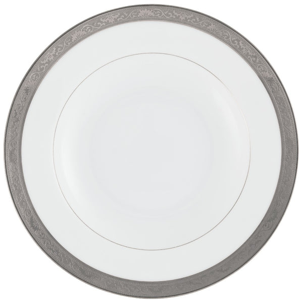 Ambassador Platine deep porcelain plate 23cm by Raynaud with wide platinum rim and elegant Renaissance-inspired border