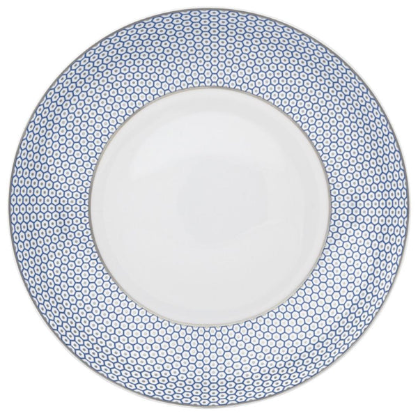 Raynaud Trésor Bleu deep plate 27cm in Limoges porcelain with cobalt blue and platinum honeycomb pattern.