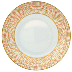 Raynaud Trésor orange porcelain deep plate 22cm with gold-accented honeycomb design