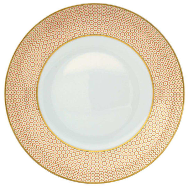Raynaud Trésor orange porcelain deep plate 22cm with gold-accented honeycomb design