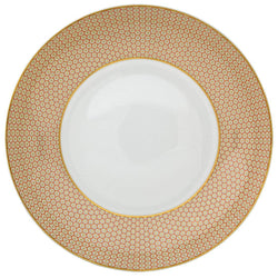 Raynaud Trésor orange porcelain deep plate 27cm with gold-accented honeycomb design