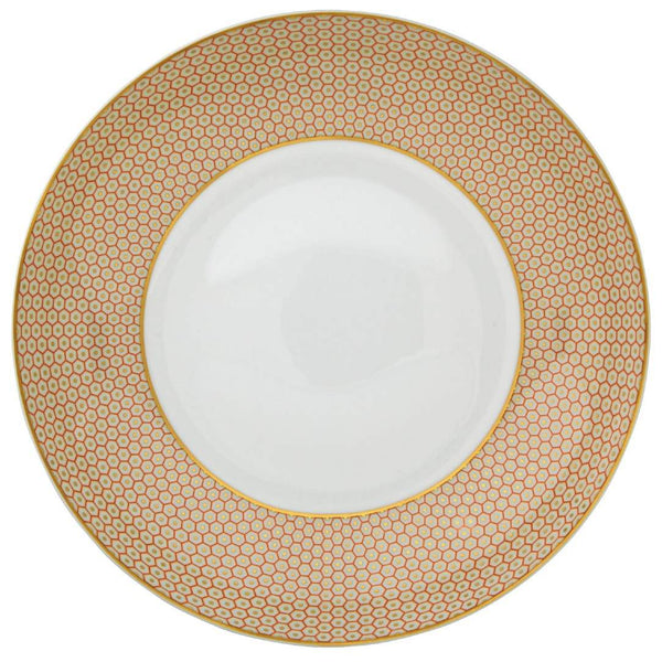 Raynaud Trésor orange porcelain deep plate 27cm with gold-accented honeycomb design