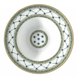 Allée du Roy 21cm deep plate with rim by Raynaud in Limoges porcelain, decorated with trellis, laurel crowns, cornflowers, and hand-painted gold.