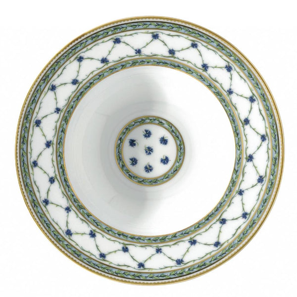 Allée du Roy 21cm deep plate with rim by Raynaud in Limoges porcelain, decorated with trellis, laurel crowns, cornflowers, and hand-painted gold.