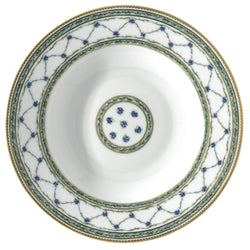 Allée du Roy 23cm deep plate with rim by Raynaud in Limoges porcelain, decorated with trellis, laurel crowns, cornflowers, and gold fillets.